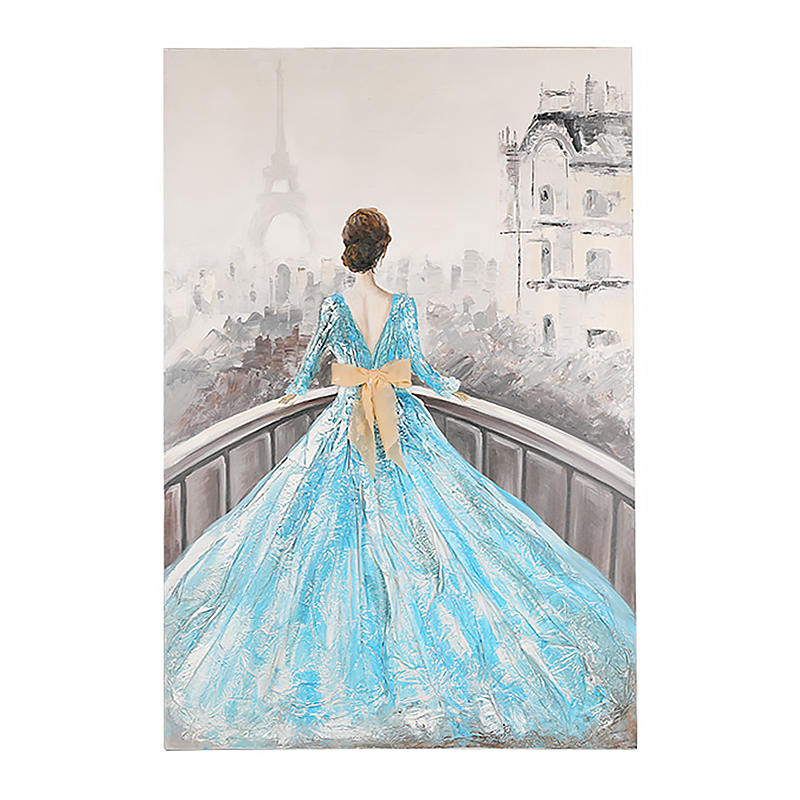 Blue Dress Woman Figure Painting Canvas Art Wall Decor