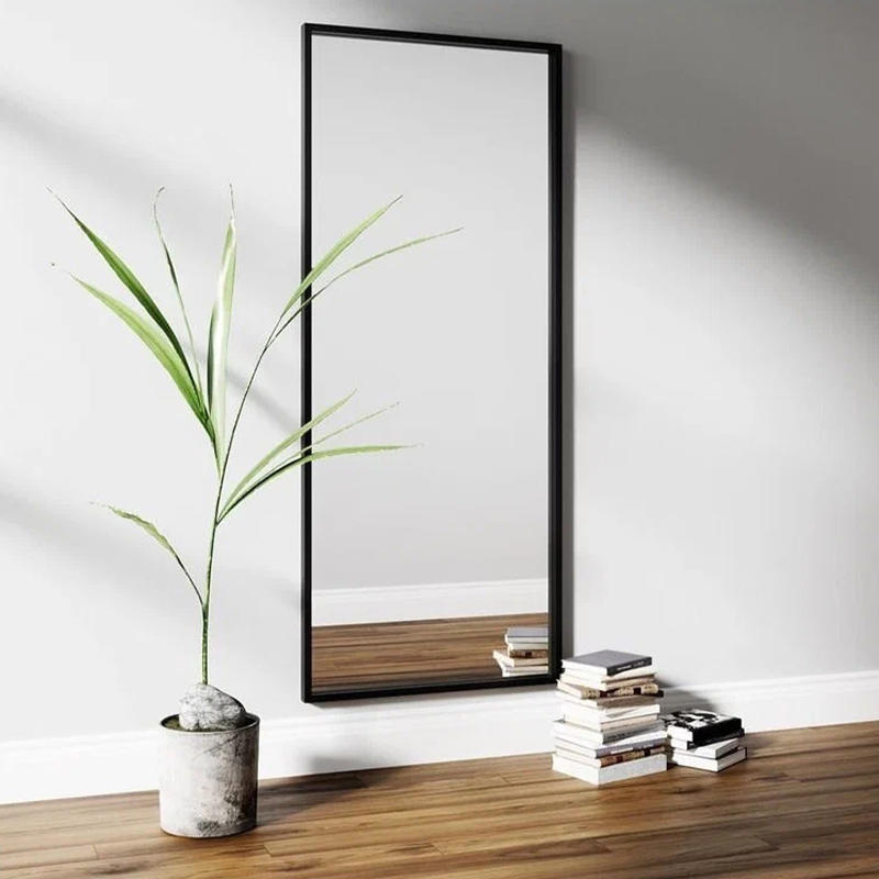 Classic Minimalist Black Rectangular Full-Length Mirror Wall-Mounted Framed Mirror